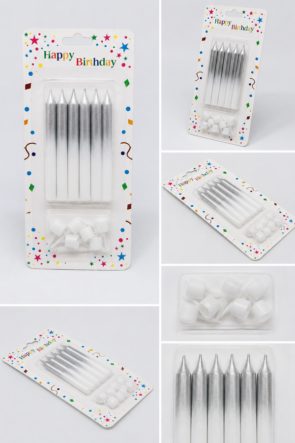 Silver Birthday Cake Candles Set with Holders