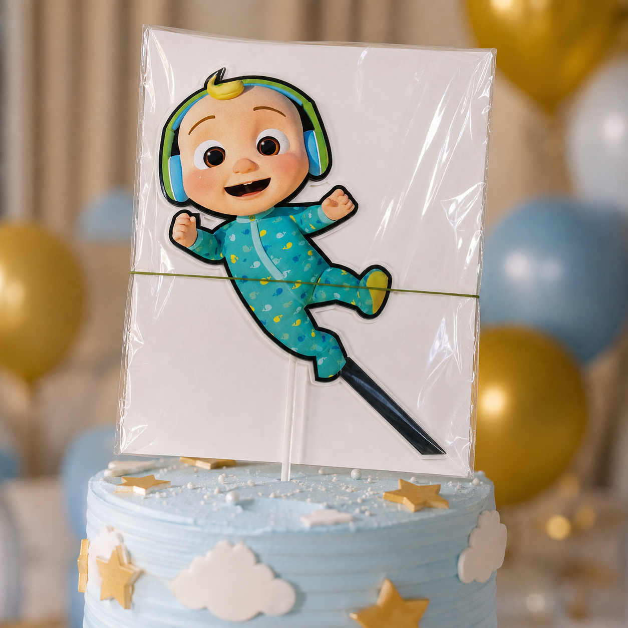 Cute Baby Boy Cartoon Cake Topper – Blue Theme Birthday & Baby Shower Decoration