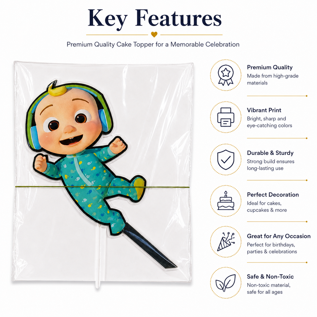 Cute Baby Boy Cartoon Cake Topper – Blue Theme Birthday & Baby Shower Decoration