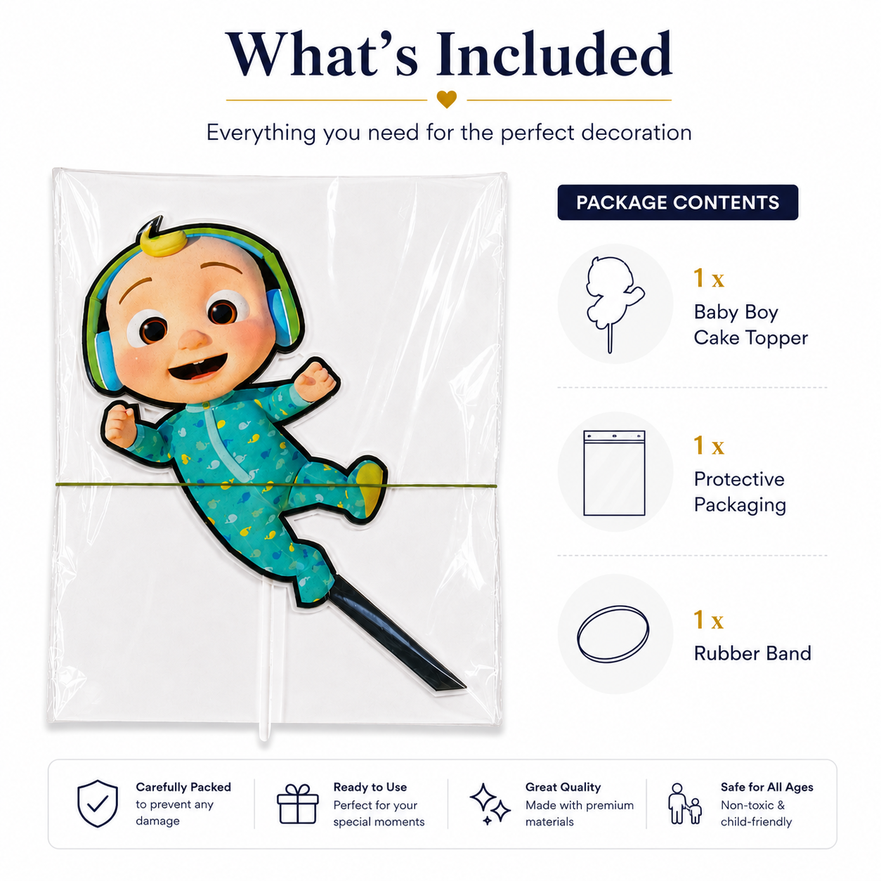 Cute Baby Boy Cartoon Cake Topper – Blue Theme Birthday & Baby Shower Decoration