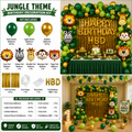 Jungle Theme Birthday Decoration Combo Kit – Green & Gold Animal Theme
