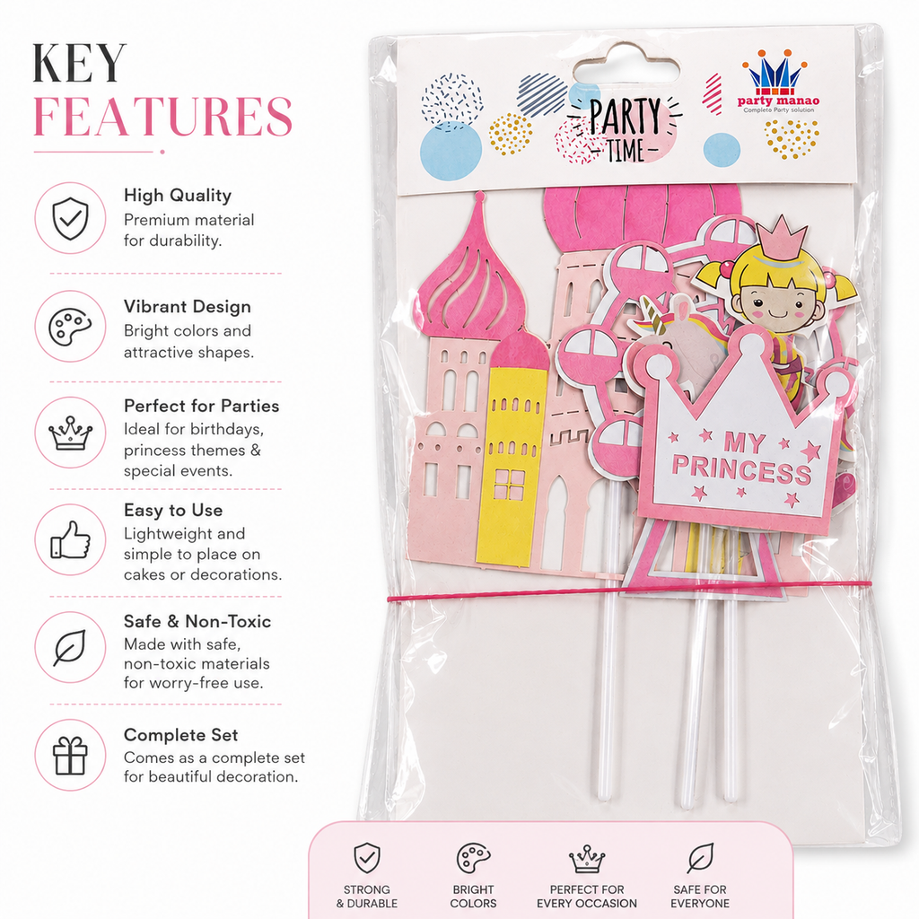 Princess Theme Cake Topper Set – Pink Castle & My Princess Birthday Decoration