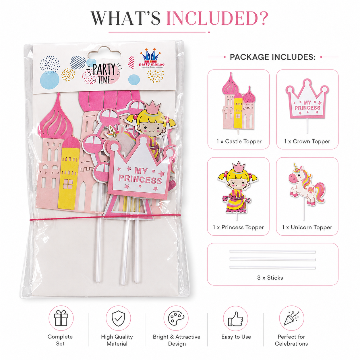 Princess Theme Cake Topper Set – Pink Castle & My Princess Birthday Decoration