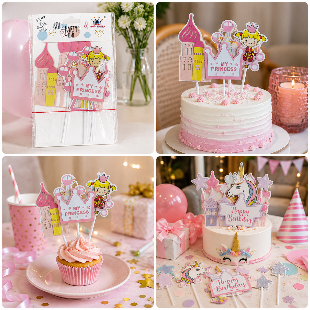 Princess Theme Cake Topper Set – Pink Castle & My Princess Birthday Decoration
