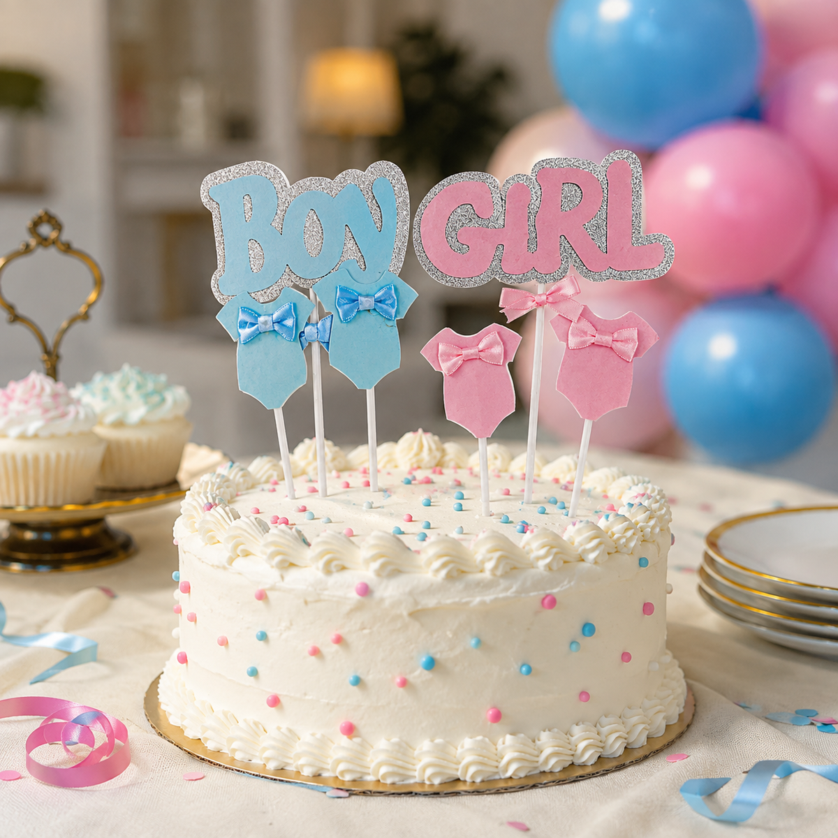 Baby Shower Cake Topper – Boy & Girl Theme Birthday Cake Decoration