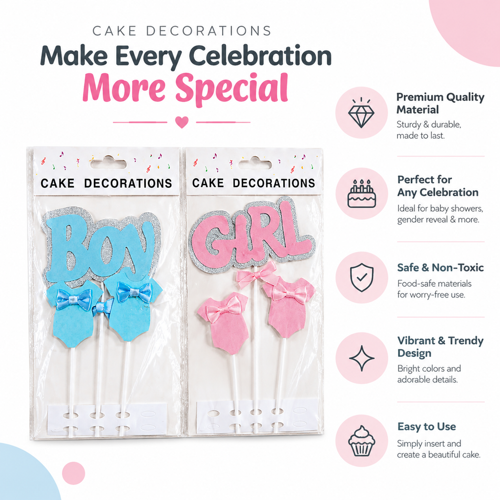 Baby Shower Cake Topper – Boy & Girl Theme Birthday Cake Decoration