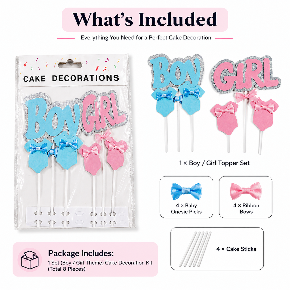 Baby Shower Cake Topper – Boy & Girl Theme Birthday Cake Decoration