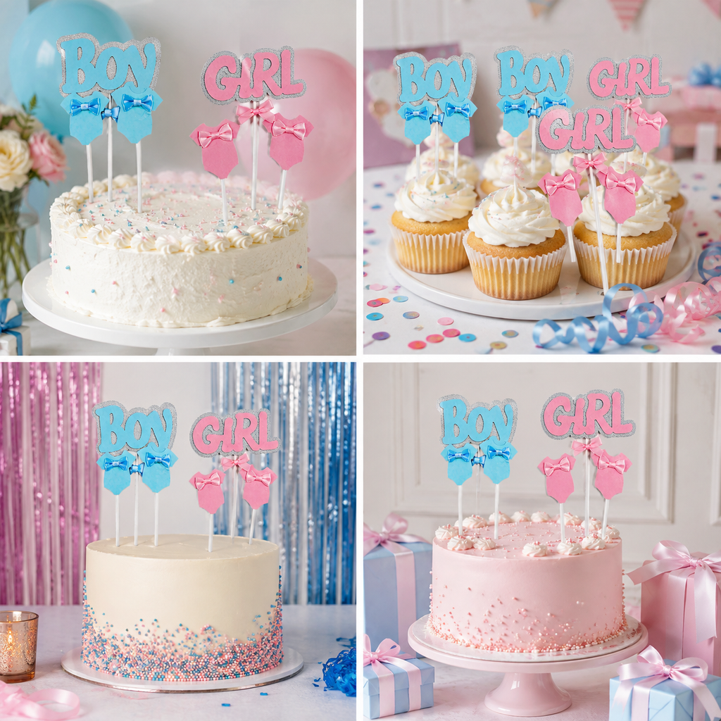 Baby Shower Cake Topper – Boy & Girl Theme Birthday Cake Decoration