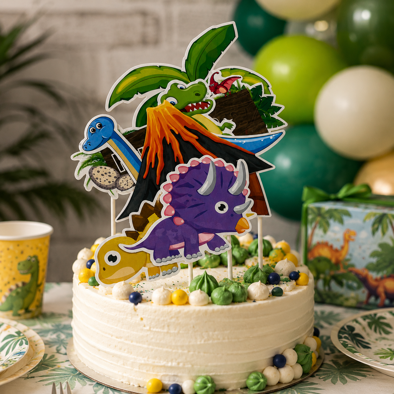 Dinosaur Cake Topper Set – Jurassic Theme Birthday Cake Decoration