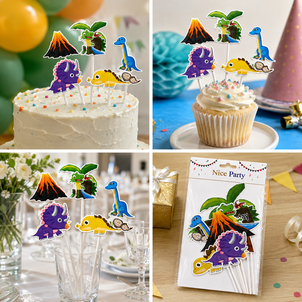 Dinosaur Cake Topper Set – Jurassic Theme Birthday Cake Decoration
