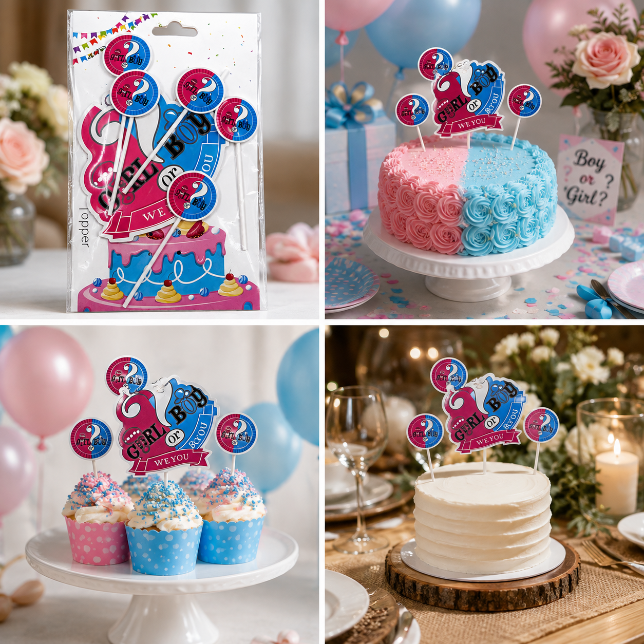 Girl or Boy Gender Reveal Cake Topper Set – Baby Shower Cake Decoration