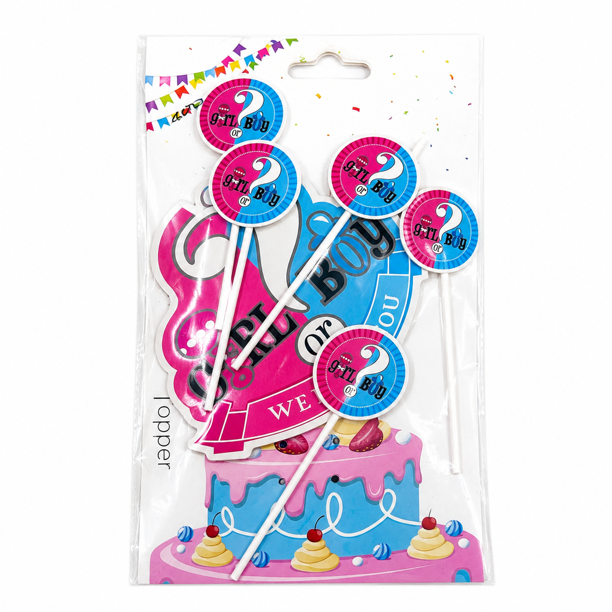 Girl or Boy Gender Reveal Cake Topper Set – Baby Shower Cake Decoration