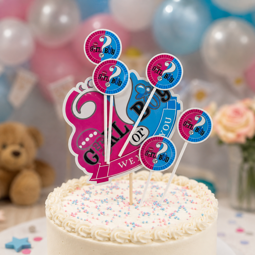 Girl or Boy Gender Reveal Cake Topper Set – Baby Shower Cake Decoration