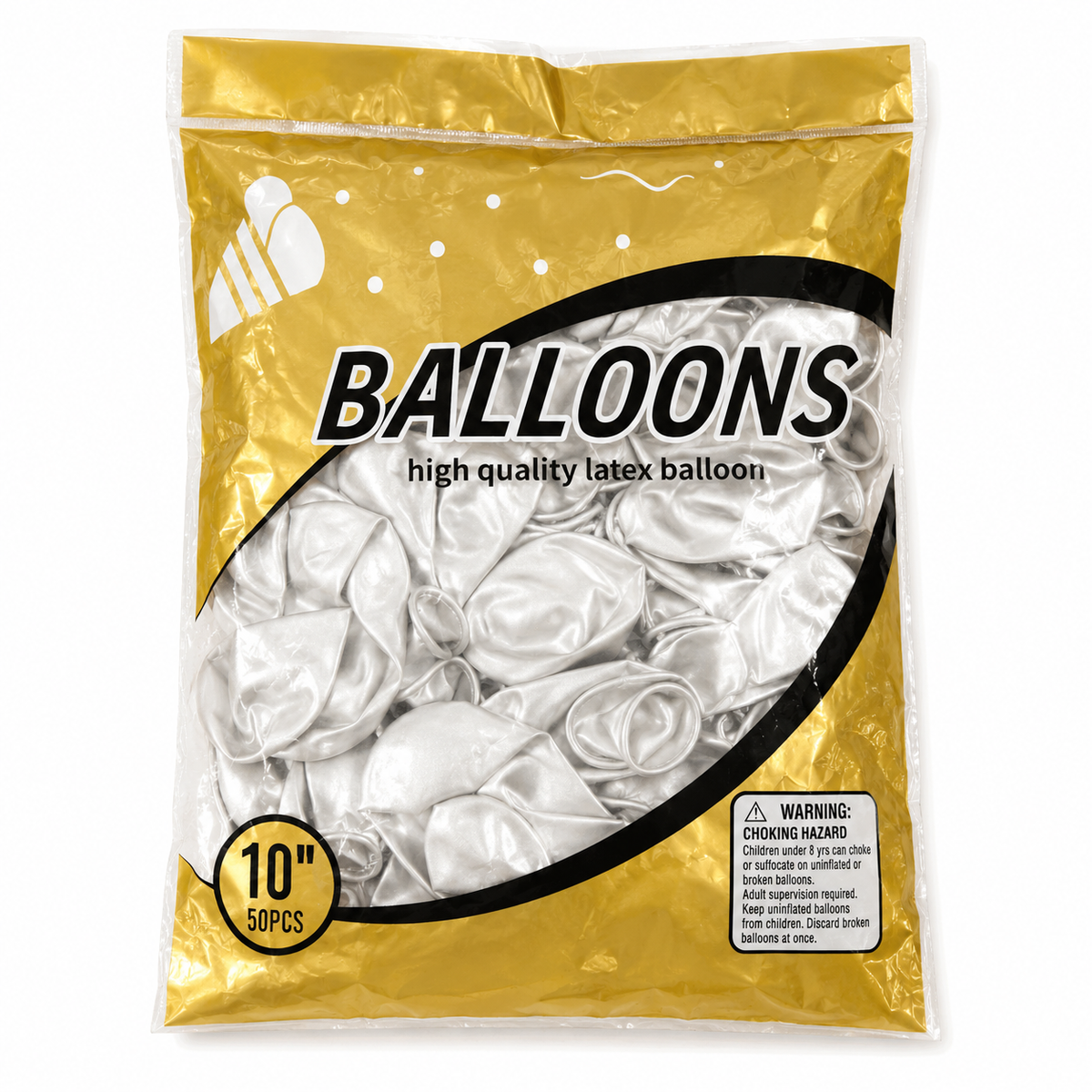 White Latex Balloons 10 Inch – 50 Pcs | Birthday & Party Decoration