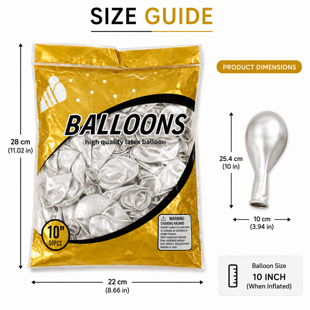 White Latex Balloons 10 Inch – 50 Pcs | Birthday & Party Decoration
