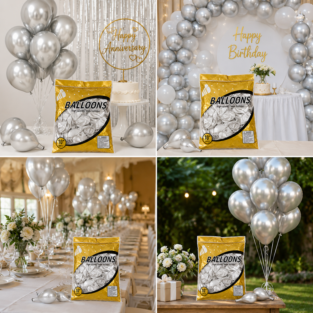White Latex Balloons 10 Inch – 50 Pcs | Birthday & Party Decoration