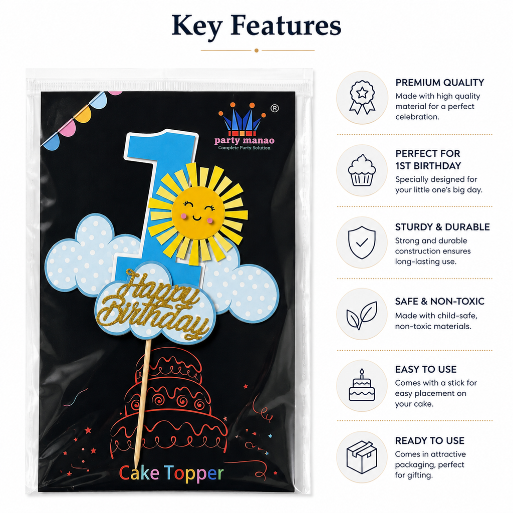 Number 1 Happy Birthday Cake Topper – Blue Theme Cake Decoration