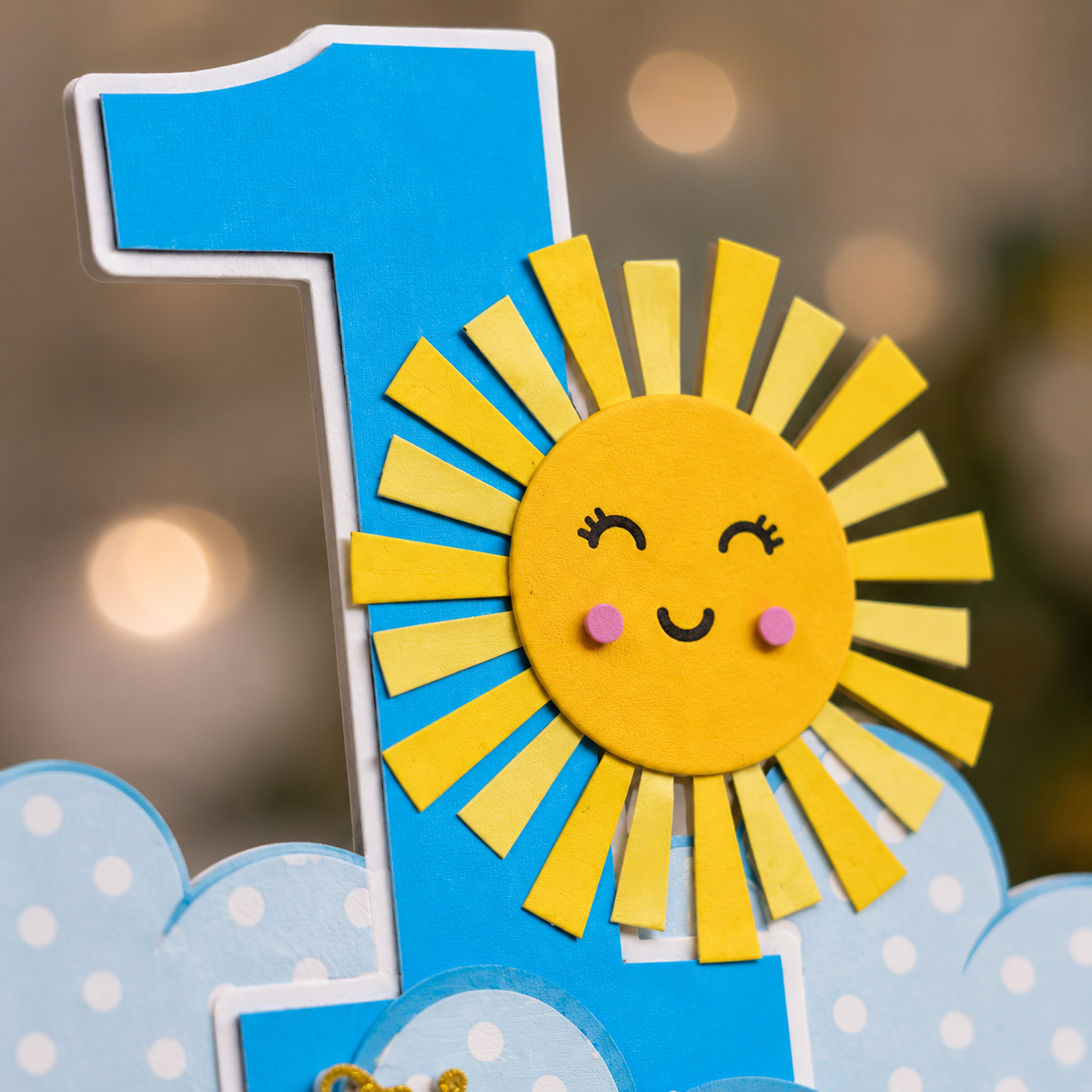 Number 1 Happy Birthday Cake Topper – Blue Theme Cake Decoration