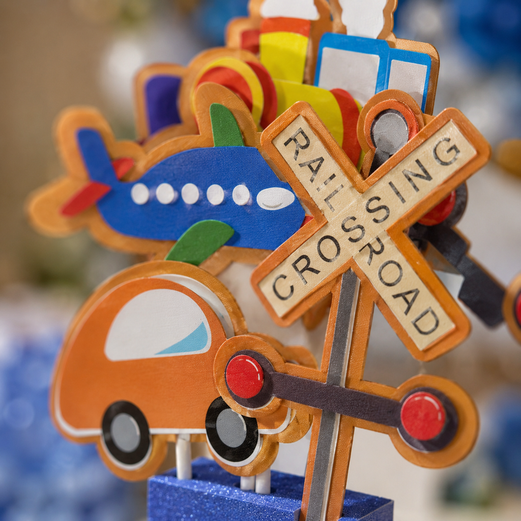 Transportation Theme Cake Topper Set – Car, Train & Airplane Birthday Decoration