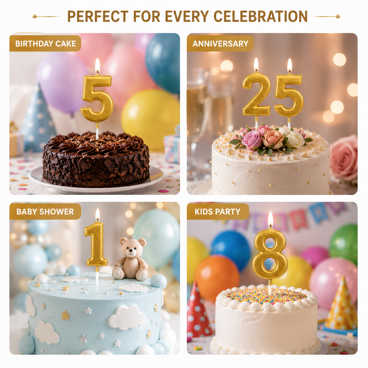 Gold Number Birthday Candle – Number 0-9 | Premium Cake Topper
