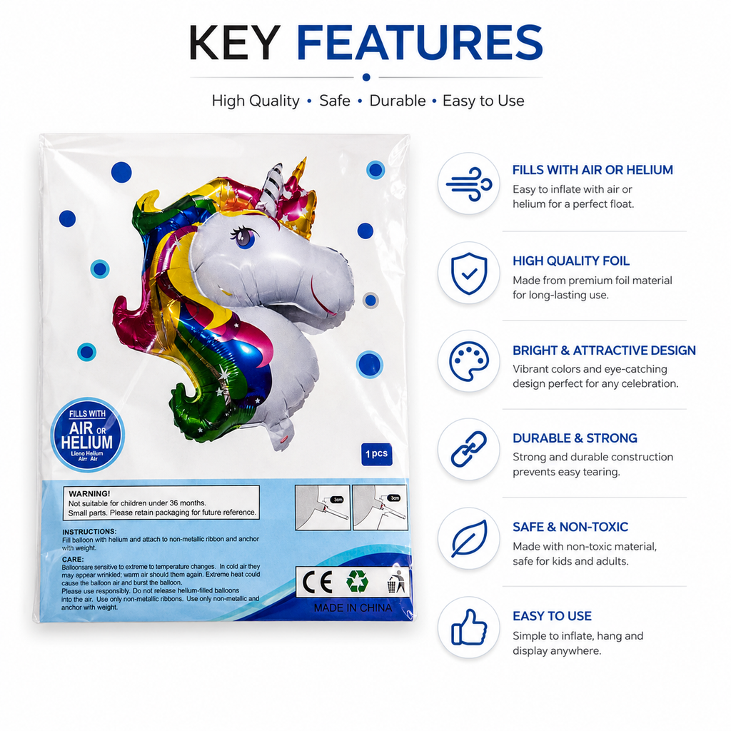 Unicorn Foil Balloon Features