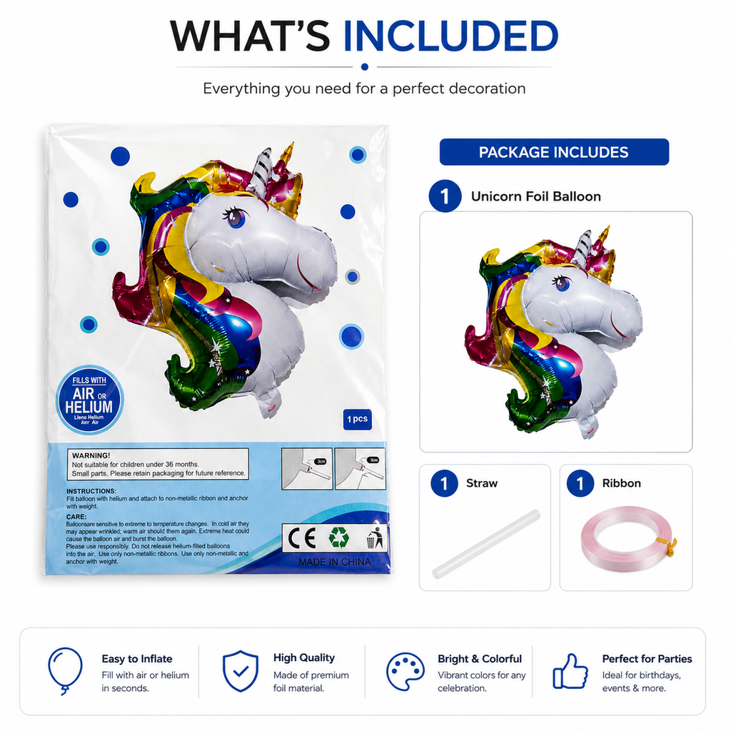 Unicorn Balloon Package Contents