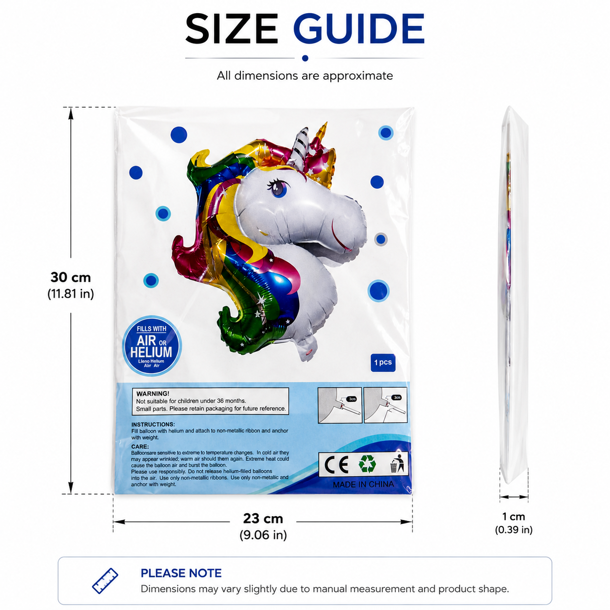 Unicorn Balloon Size Guide