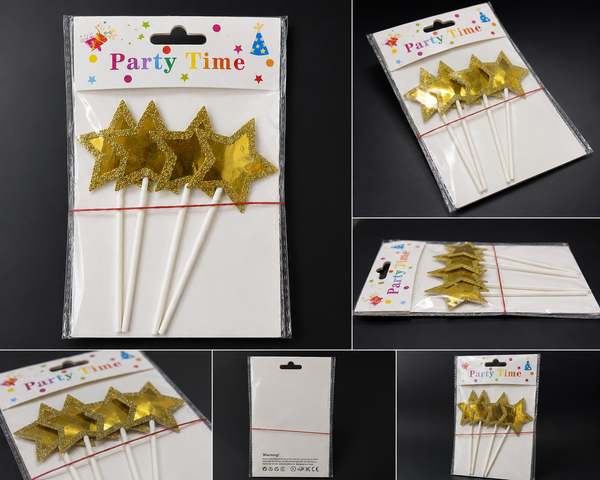 Golden Glitter Star Cake Toppers.