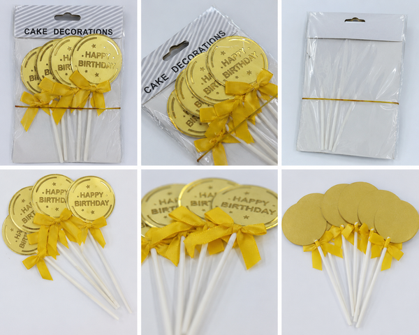 Happy Birthday Gold Cake Topper Set.