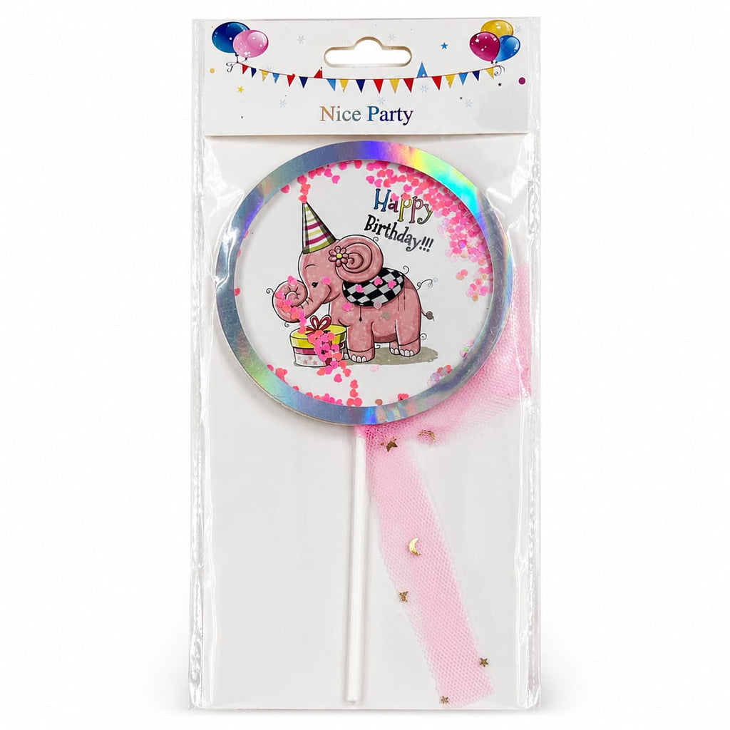 Pink Elephant Happy Birthday Cake Topper – Kids Birthday Cake Decoration