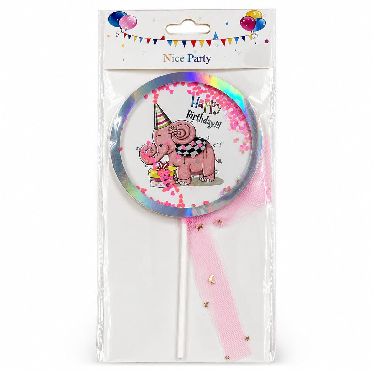 Pink Elephant Happy Birthday Cake Topper – Kids Birthday Cake Decoration