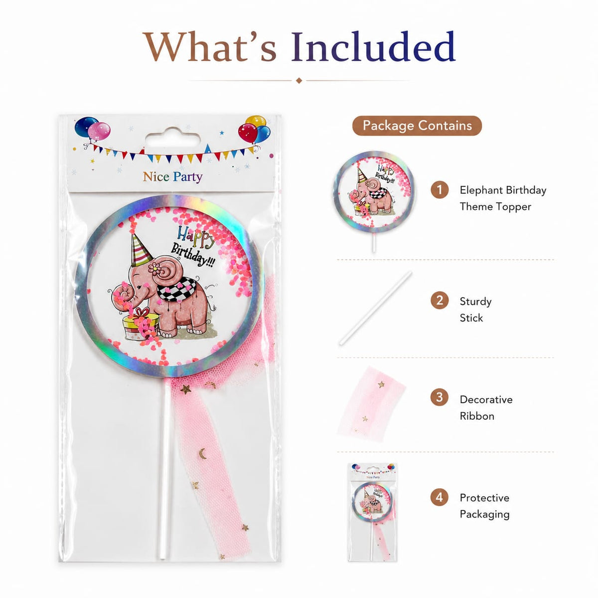 Pink Elephant Happy Birthday Cake Topper – Kids Birthday Cake Decoration