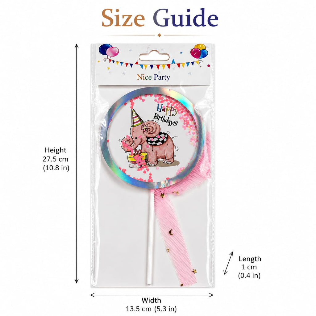 Pink Elephant Happy Birthday Cake Topper – Kids Birthday Cake Decoration
