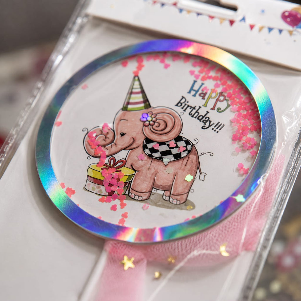 Pink Elephant Happy Birthday Cake Topper – Kids Birthday Cake Decoration