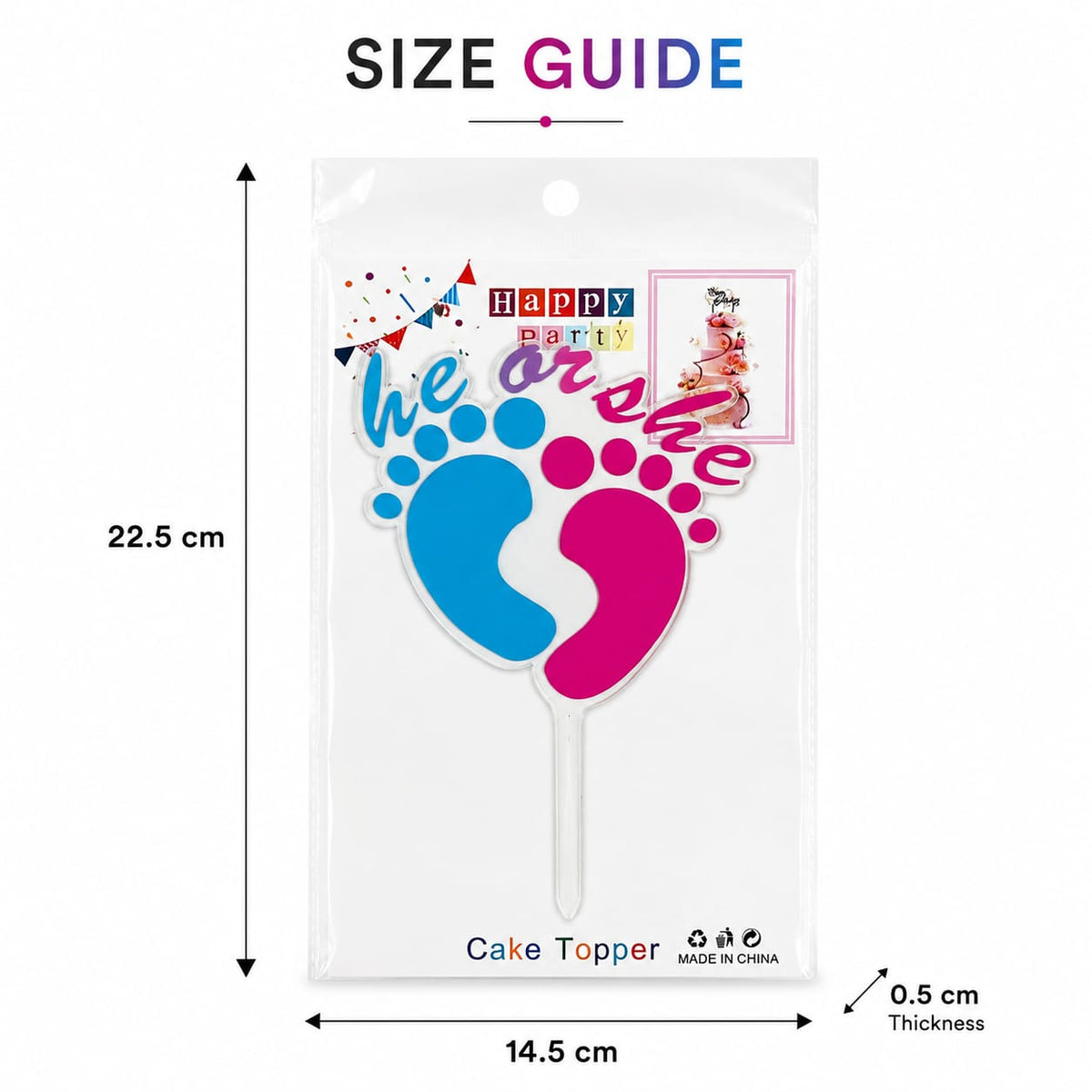He or She Gender Reveal Cake Topper – Blue & Pink Baby Shower Decoration