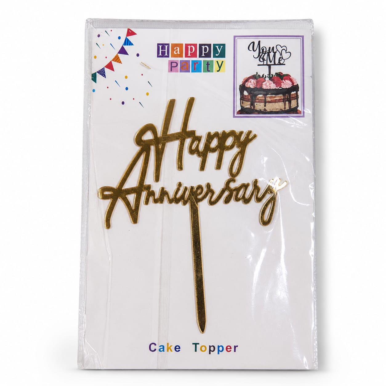 Happy Anniversary Gold Cake Topper – Anniversary Cake Decoration