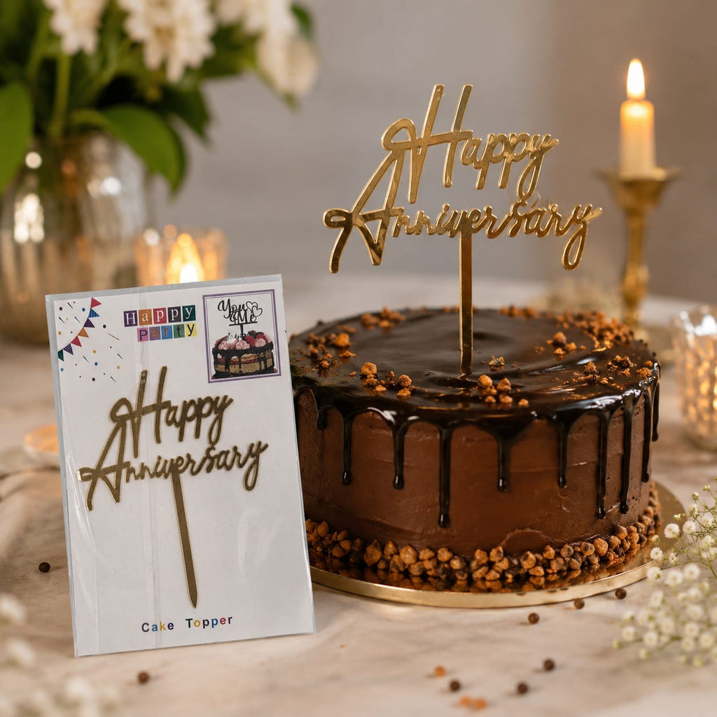Happy Anniversary Gold Cake Topper – Anniversary Cake Decoration