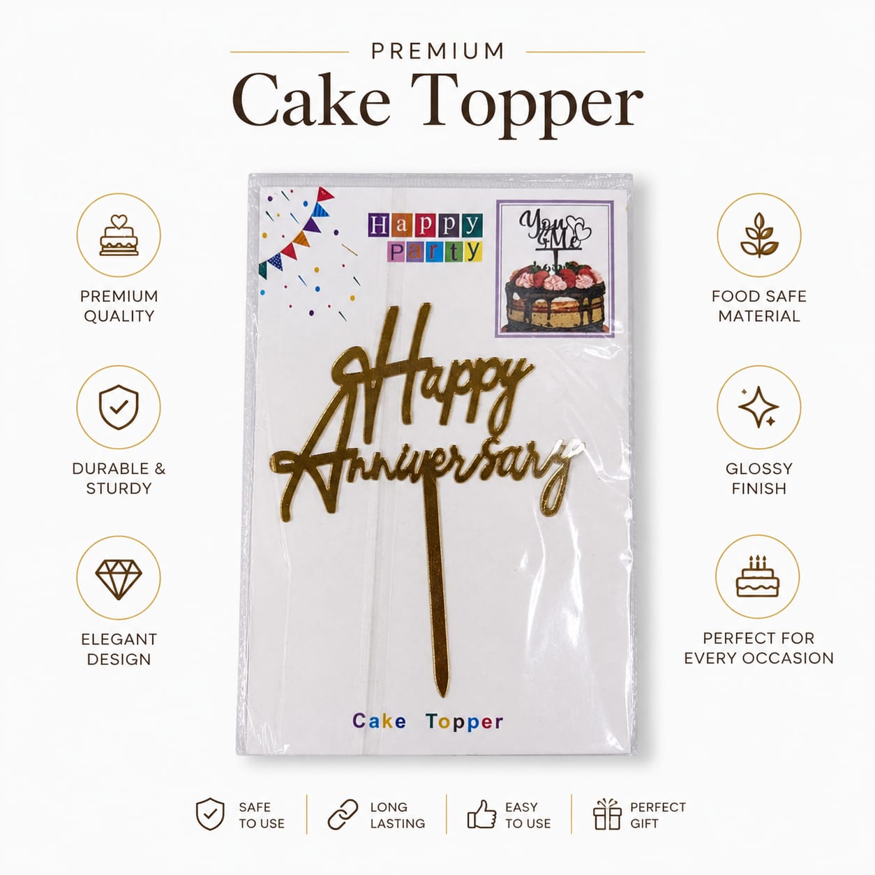 Happy Anniversary Gold Cake Topper – Anniversary Cake Decoration