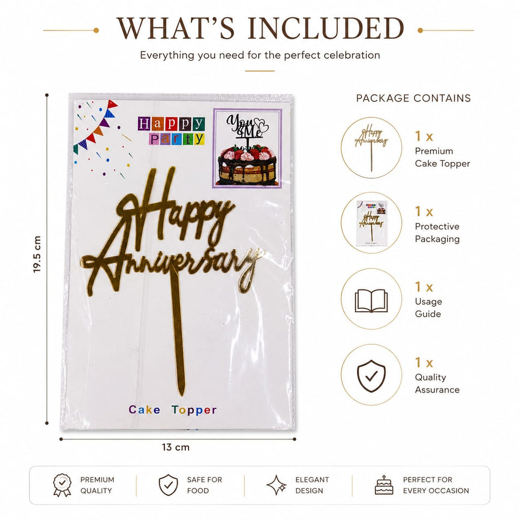 Happy Anniversary Gold Cake Topper – Anniversary Cake Decoration