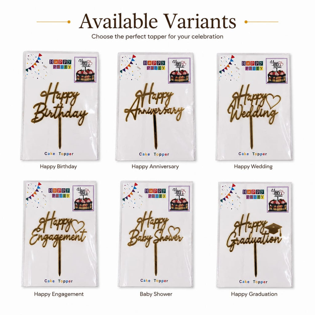 Happy Anniversary Gold Cake Topper – Anniversary Cake Decoration
