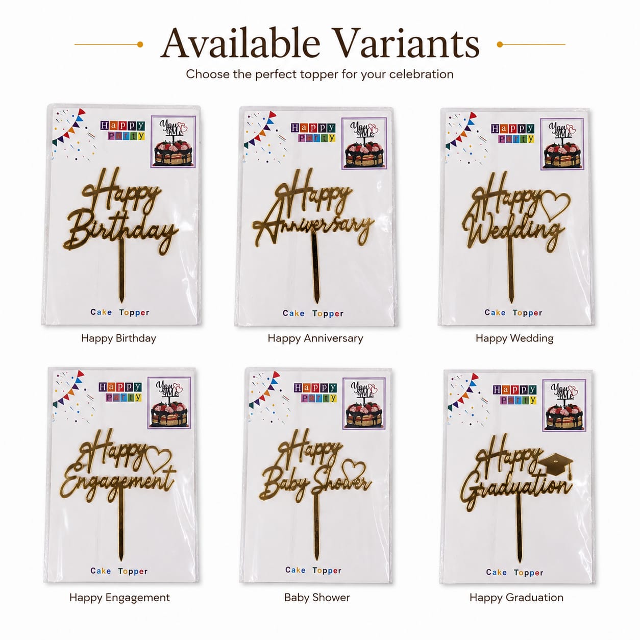 Happy Anniversary Gold Cake Topper – Anniversary Cake Decoration