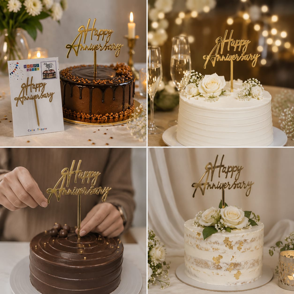 Happy Anniversary Gold Cake Topper – Anniversary Cake Decoration