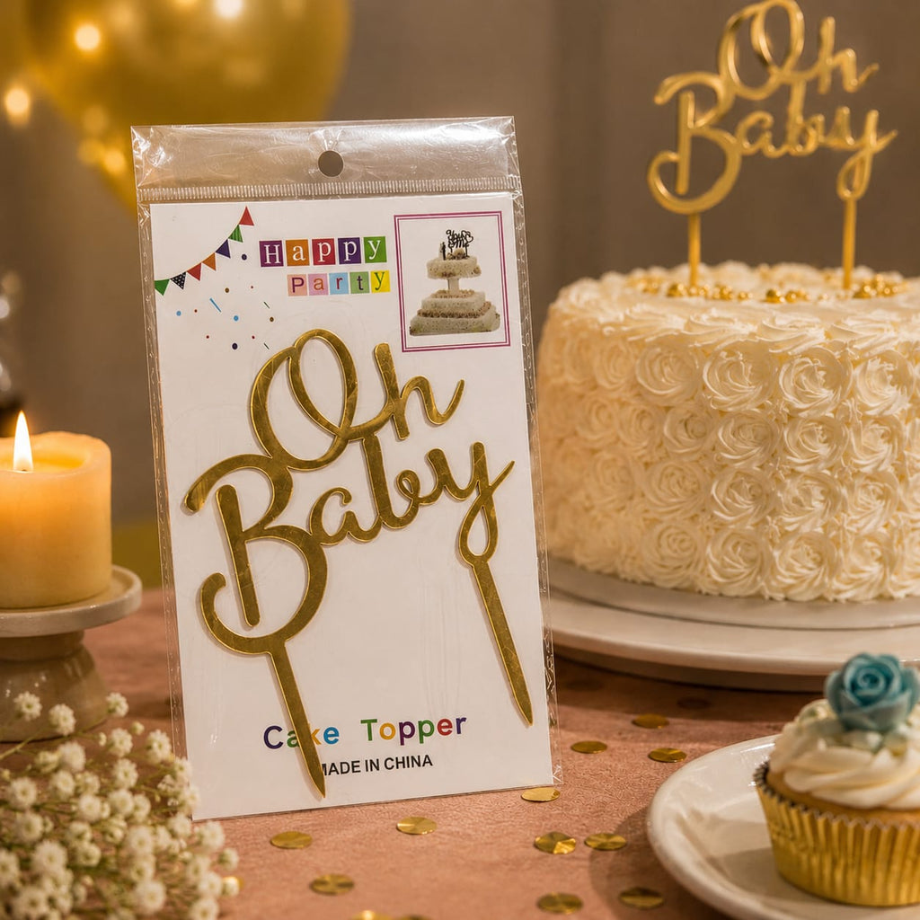 Oh Baby Gold Cake Topper | Baby Shower & Celebration Cake Decoration