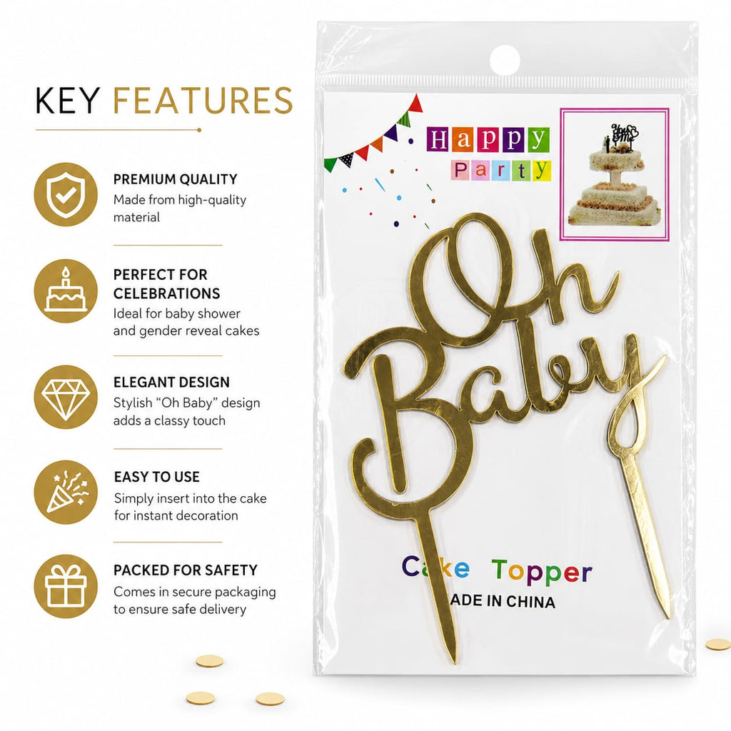 Oh Baby Gold Cake Topper | Baby Shower & Celebration Cake Decoration