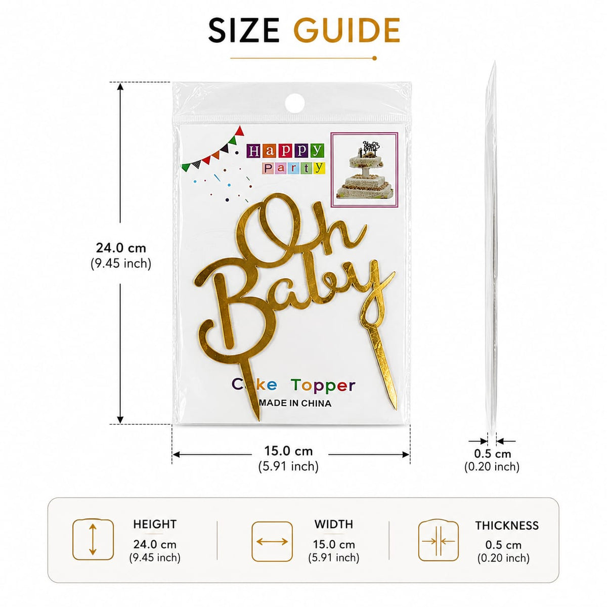 Oh Baby Gold Cake Topper | Baby Shower & Celebration Cake Decoration