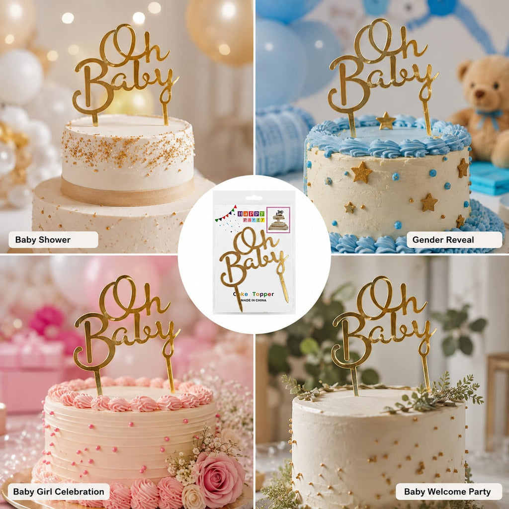 Oh Baby Gold Cake Topper | Baby Shower & Celebration Cake Decoration