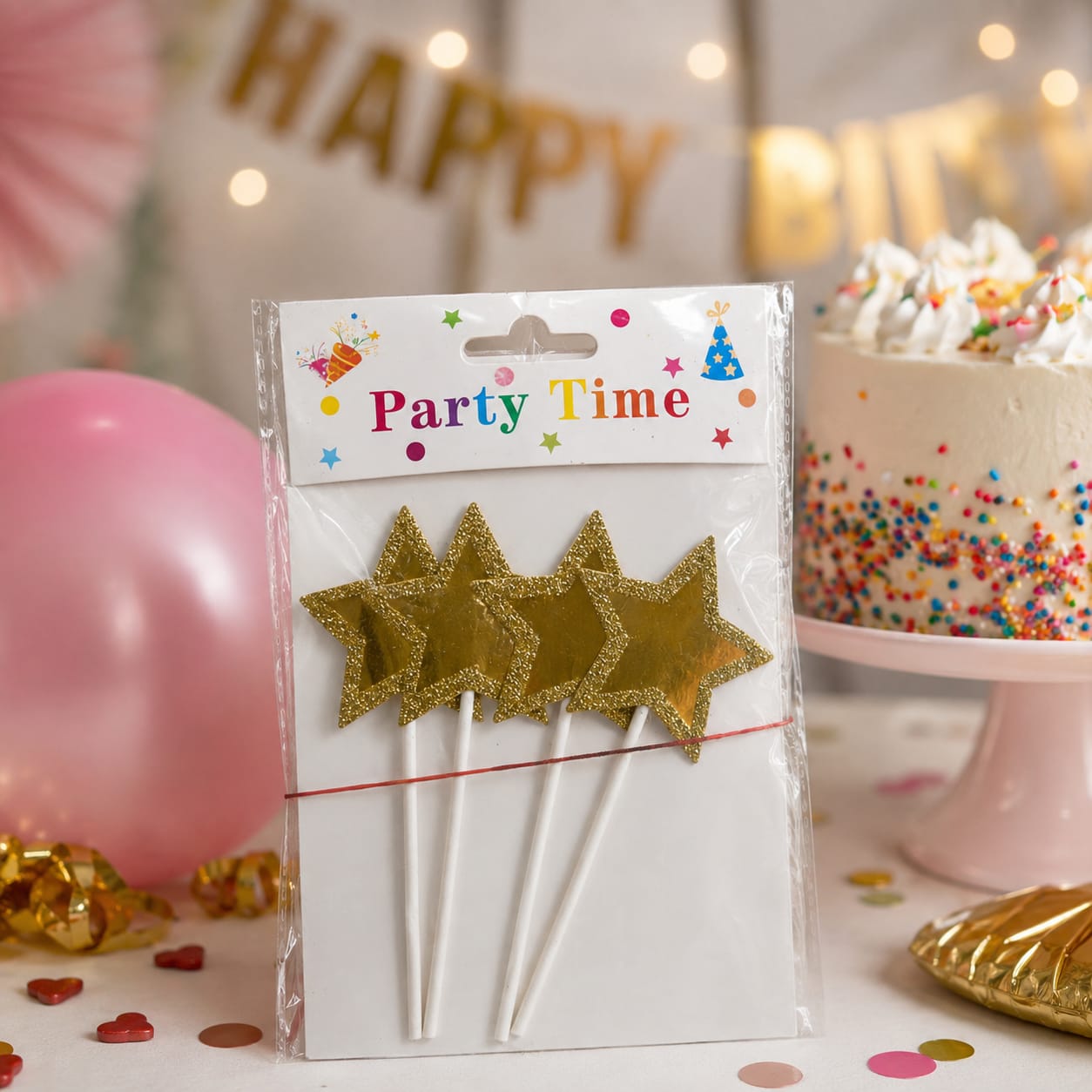 Gold Star Cake Topper Set – Glitter Star Birthday Cake Decoration