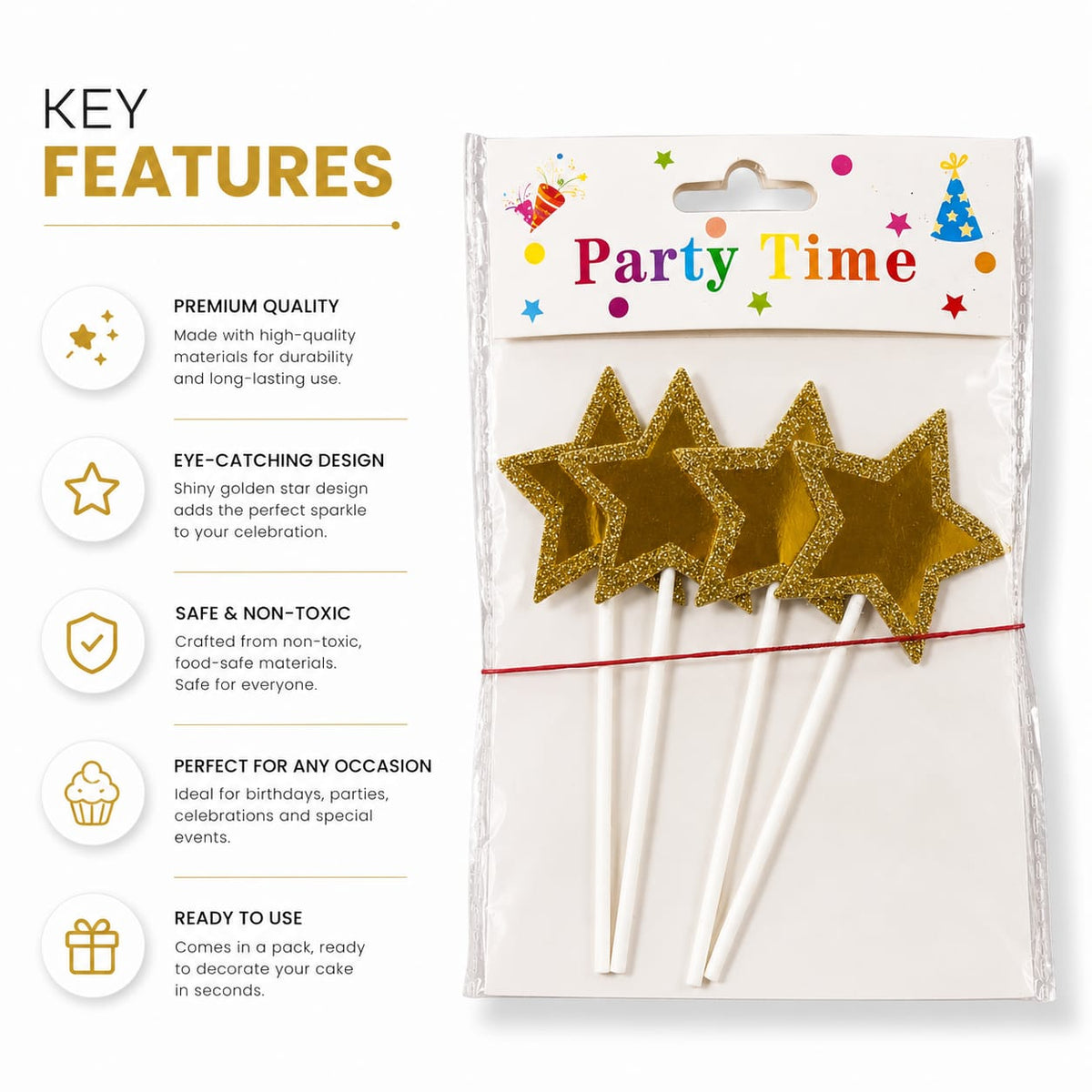 Gold Star Cake Topper Set – Glitter Star Birthday Cake Decoration