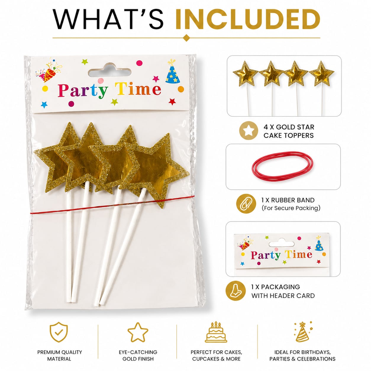 Gold Star Cake Topper Set – Glitter Star Birthday Cake Decoration