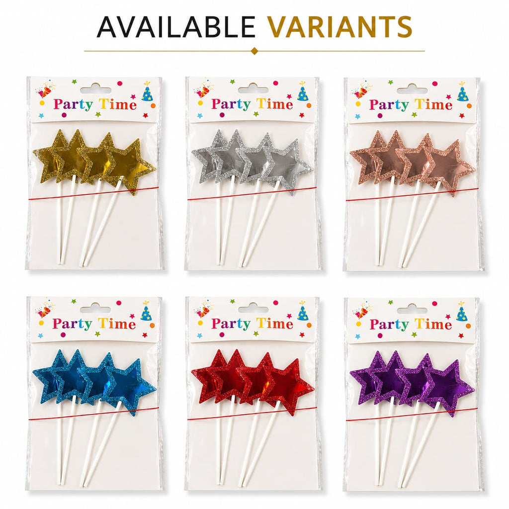 Gold Star Cake Topper Set – Glitter Star Birthday Cake Decoration